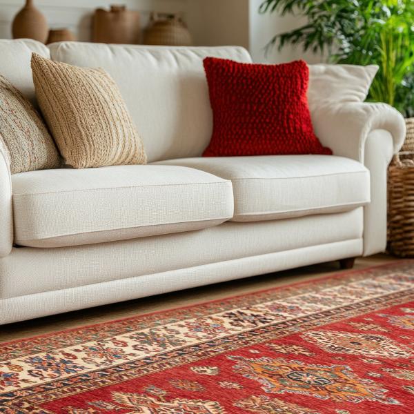 Tapis kazakh traditionnel avec bordure décorative